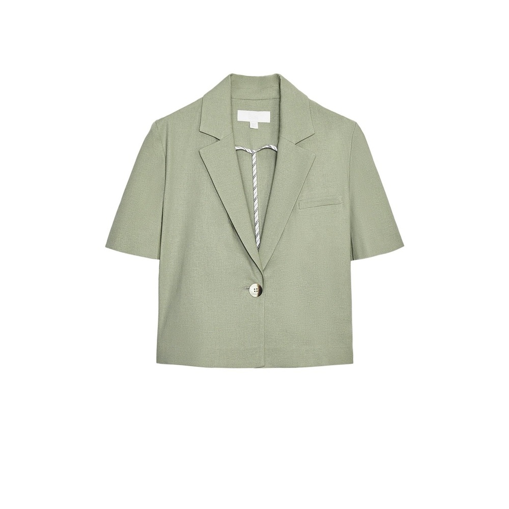 Zara Linen Green Short Sleeve Blazer Small NWT